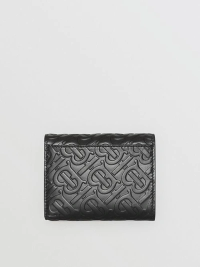 Shop Burberry Small Monogram Leather Folding Wallet In Black