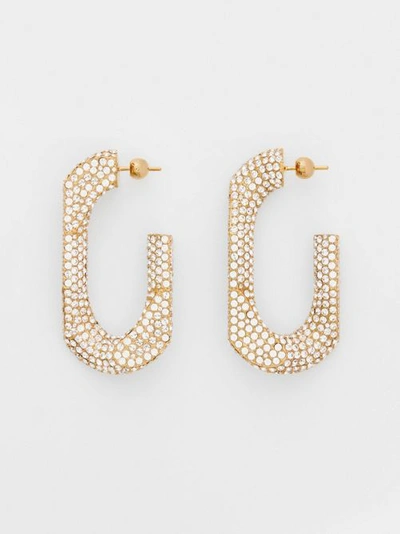Shop Burberry Crystal Gold-plated Chain-link Hoop Earrings In Light Gold/crystal