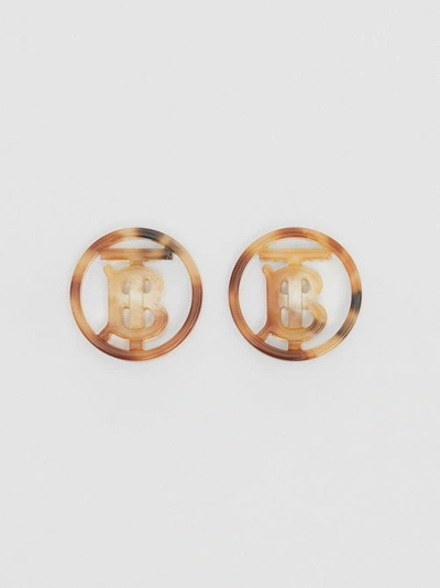 Shop Burberry Resin And Gold-plated Monogram Motif Earrings In Light Gold