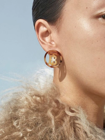 Shop Burberry Resin And Gold-plated Monogram Motif Earrings In Light Gold