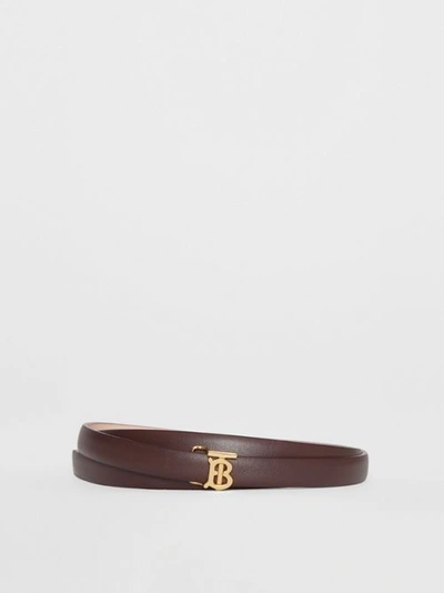 Shop Burberry Reversible Monogram Motif Leather Wrap Belt In Oxblood/rose Beige