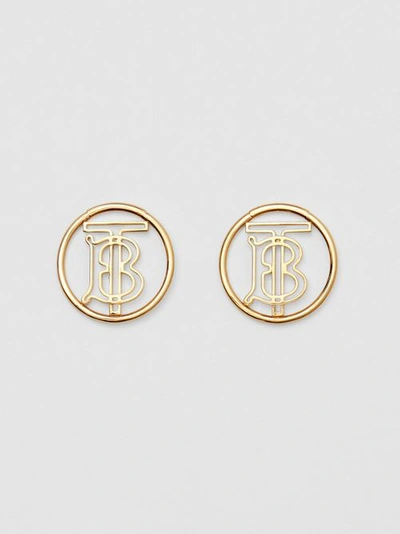 Shop Burberry Gold-plated Monogram Motif Earr In Light Gold