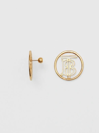 Shop Burberry Gold-plated Monogram Motif Earr In Light Gold