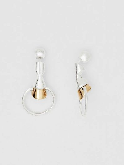 Shop Burberry Palladium And Gold-plated Hoof Hoop Earrings In Palladium/light Gold