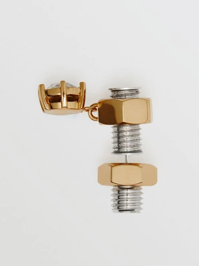 Shop Burberry Crystal Charm Gold-plated Nut And Bolt Earrings In Palladium/light Gold