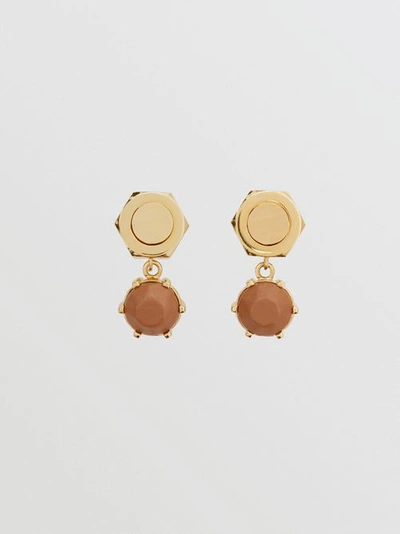 Shop Burberry Leather Charm Gold-plated Nut And Bolt Earrings In Nutmeg/light Gold