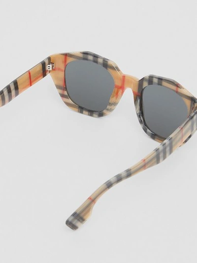 Shop Burberry Vintage Check Geometric Frame Sunglasses In Antique Yellow