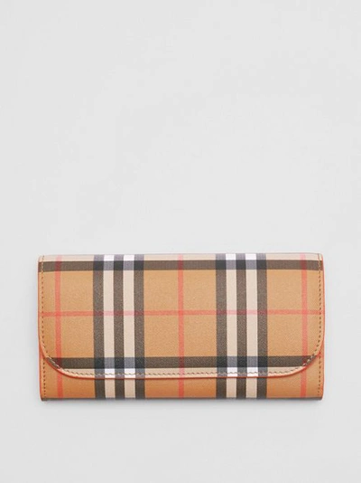 Shop Burberry Vintage Check And Leather Continental Wallet In Clementine