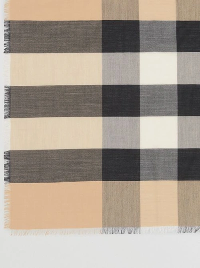 Shop Burberry Lightweight Check Cashmere Scarf In Camel