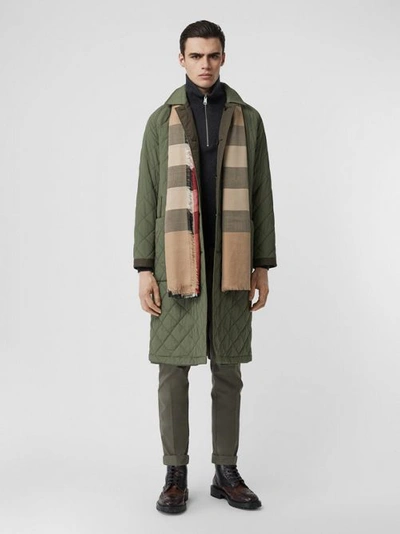 Shop Burberry Lightweight Check Cashmere Scarf In Camel