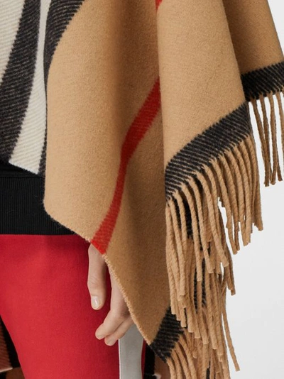 Shop Burberry Striped Wool Cape In Camel