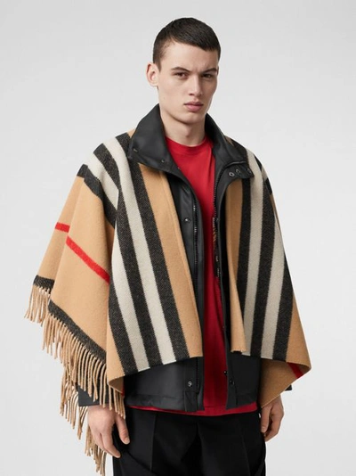 Shop Burberry Striped Wool Cape In Camel