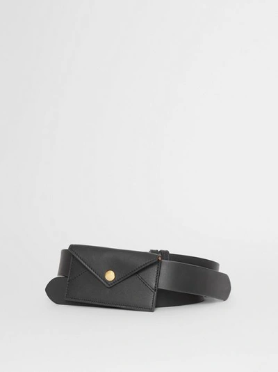 Shop Burberry Envelope Detail Leather Belt In Black