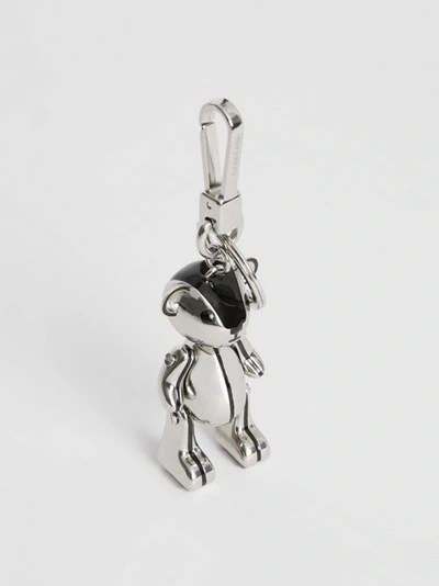 Shop Burberry Palladium-plated Thomas Bear Charm In Black/silver