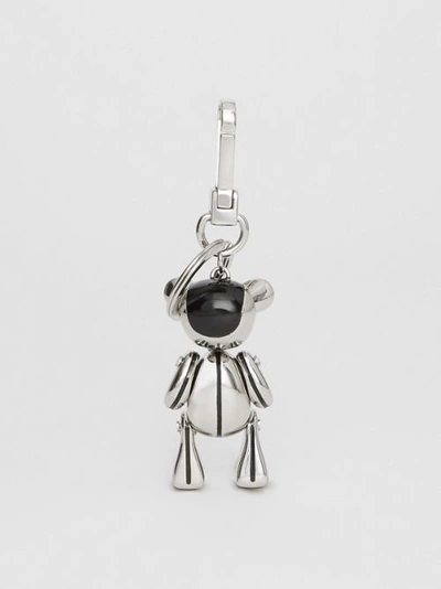 Shop Burberry Palladium-plated Thomas Bear Charm In Black/silver