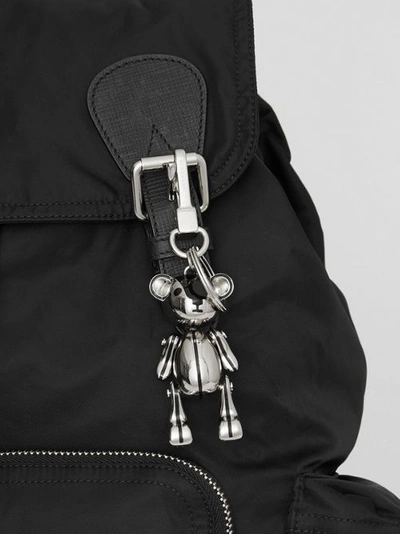 Shop Burberry Palladium-plated Thomas Bear Charm In Black/silver