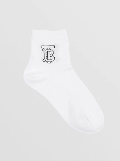 Shop Burberry Monogram Intarsia Socks In White