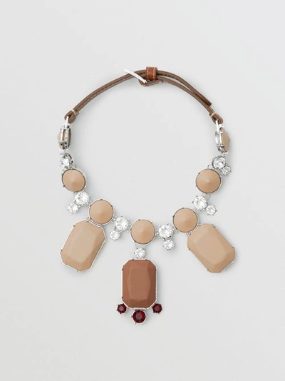 Shop Burberry Glass, Crystal And Leather Drop Necklace In Malt Brown/honey