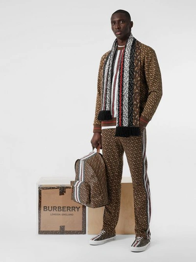 Shop Burberry Monogram Stripe Cashmere Scarf In Brown