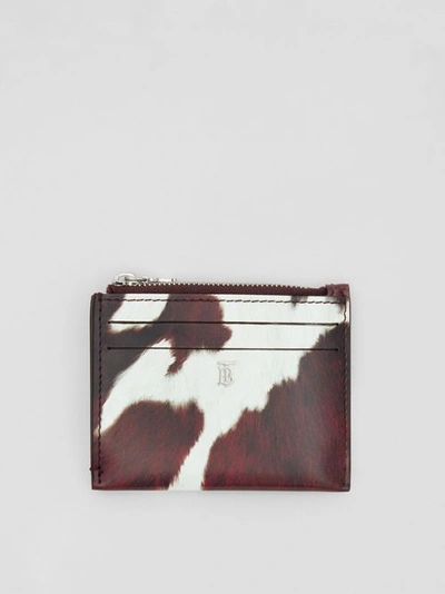 Shop Burberry Cow Print Leather Zip Card Case In Mahogany