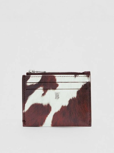 Shop Burberry Cow Print Leather Zip Card Case In Mahogany