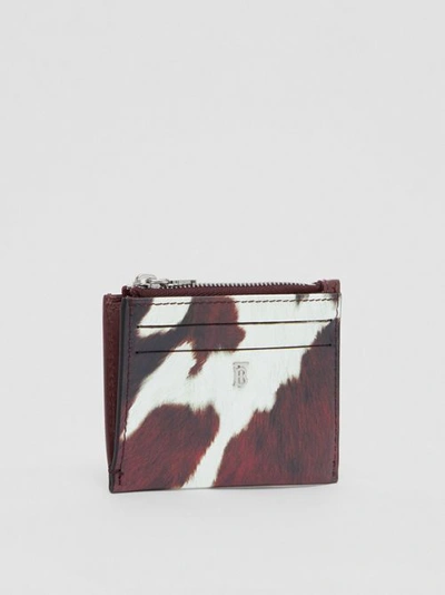 Shop Burberry Cow Print Leather Zip Card Case In Mahogany