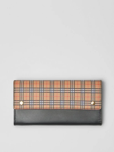 Shop Burberry Small Scale Check And Leather Continental Wallet In Antique Yellow