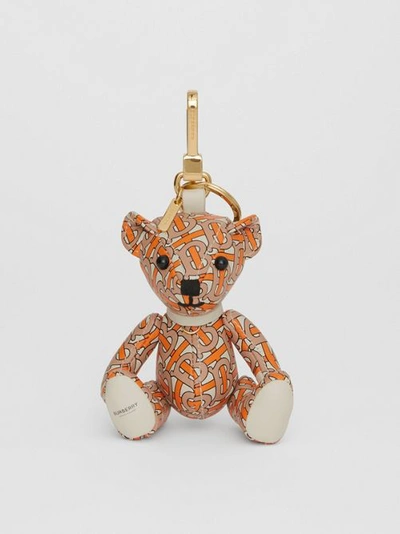 Shop Burberry Thomas Bear Charm In Monogram Print Leather In Vermilion