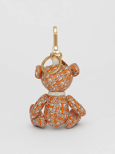 Shop Burberry Thomas Bear Charm In Monogram Print Leather In Vermilion