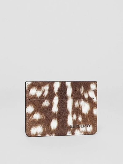 Shop Burberry Deer Print Leather Card Case In Tan/white