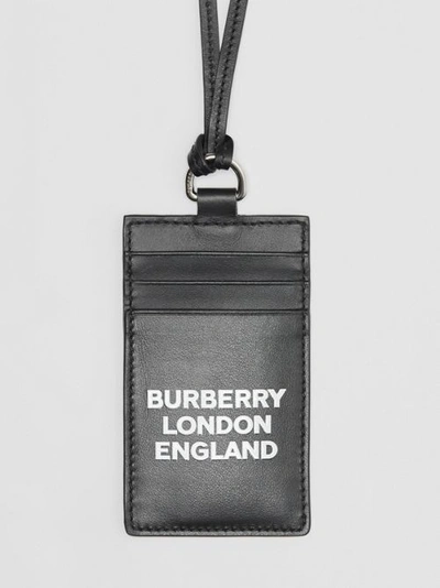 Shop Burberry Logo Print Leather Card Case Lanyard In Black