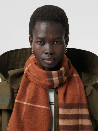 Shop Burberry The Classic Check Cashmere Scarf In Chestnut