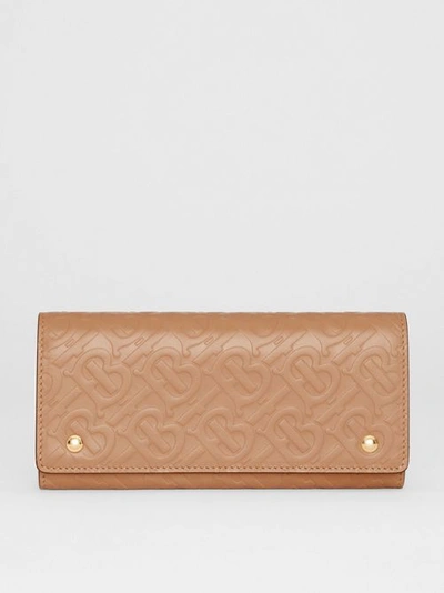 Shop Burberry Monogram Leather Continental Wallet In Light Camel