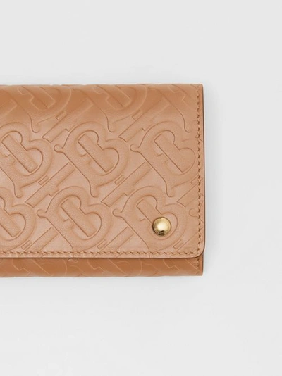 Shop Burberry Monogram Leather Continental Wallet In Light Camel