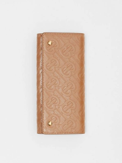 Shop Burberry Monogram Leather Continental Wallet In Light Camel