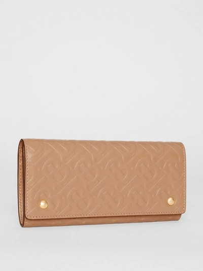 Shop Burberry Monogram Leather Continental Wallet In Light Camel