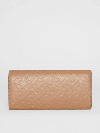 Shop Burberry Monogram Leather Continental Wallet In Light Camel