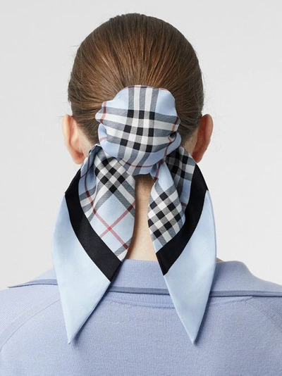 Shop Burberry Vintage Check Print Silk Hair Scarf In Pale Blue