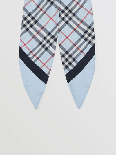 Shop Burberry Vintage Check Print Silk Hair Scarf In Pale Blue