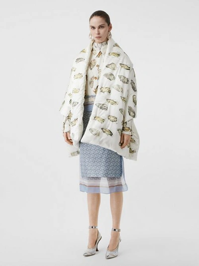 Shop Burberry Oyster Print Puffer Scarf In Natural White
