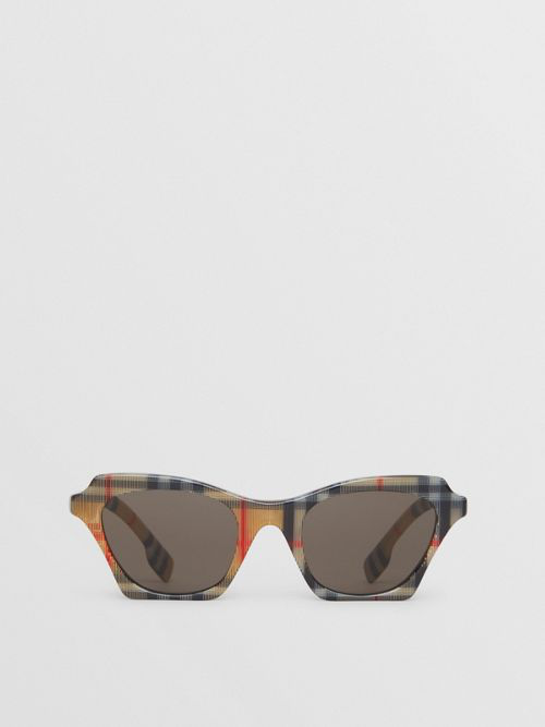 vintage check detail butterfly frame sunglasses