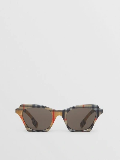 Shop Burberry Vintage Check Butterfly Frame Sunglasses In Antique Yellow