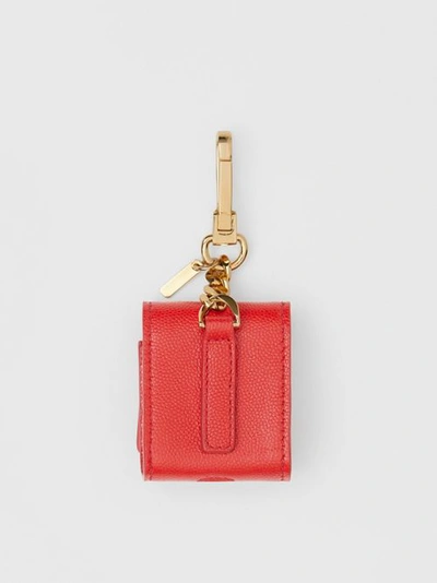 Shop Burberry Grainy Leather Airpods Case In Bright Red