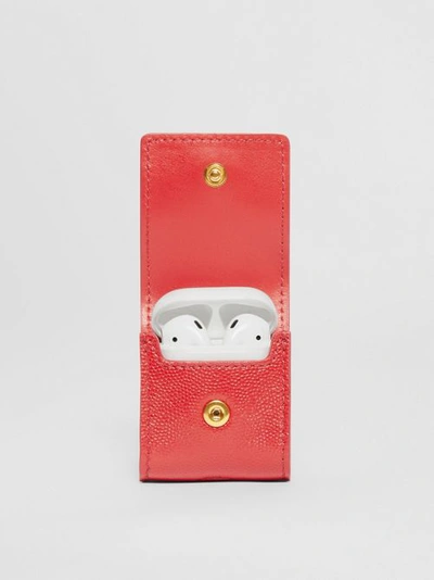 Shop Burberry Grainy Leather Airpods Case In Bright Red