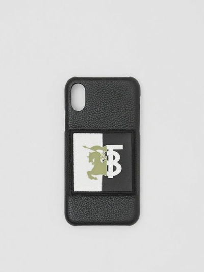 Shop Burberry Contrast Logo Graphic Leather Iphone X/xs Case In Black