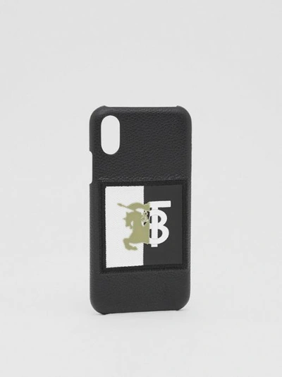 Shop Burberry Contrast Logo Graphic Leather Iphone X/xs Case In Black