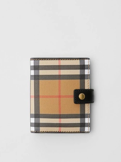 Shop Burberry Small Vintage Check And Leather Folding Wallet In Black