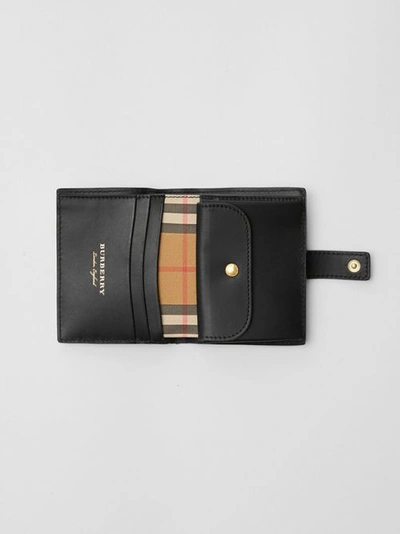 Shop Burberry Small Vintage Check And Leather Folding Wallet In Black