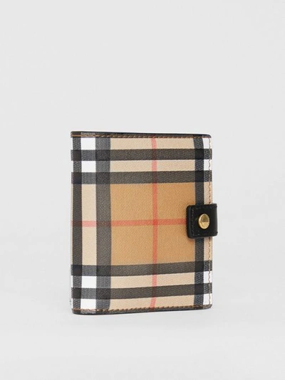 Shop Burberry Small Vintage Check And Leather Folding Wallet In Black