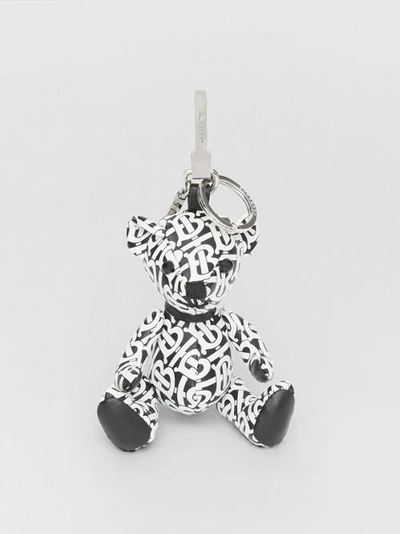 Shop Burberry Thomas Bear Charm In Monogram Print Leather In Black/white